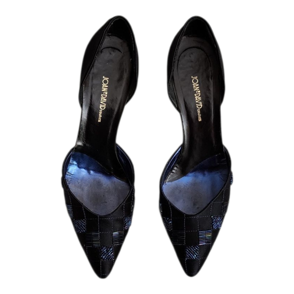 Joan And David Couture Womens Size 8 Satin Black Heels d'Orsay Style With Beads